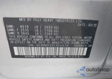 2015 Subaru Legacy 2.5I Premium из США, поврежденный, VIN 4S3BNAF62F3054628